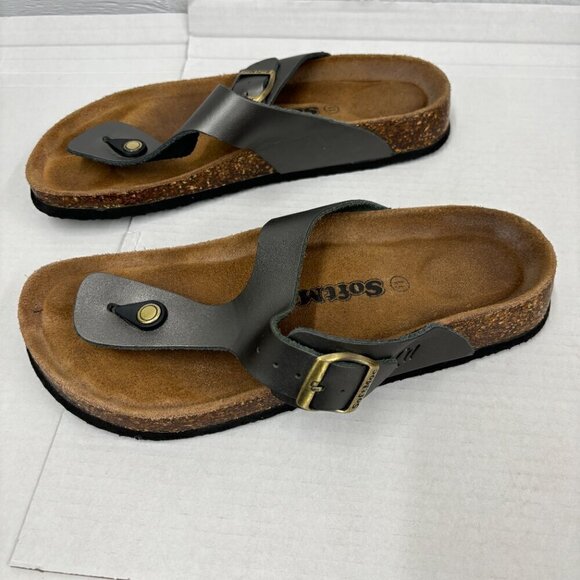 SoftMoc Flat Slip on Padded Footbed Pewter Leather Thong Sandal  Buckle Size 11 - Picture 2 of 14